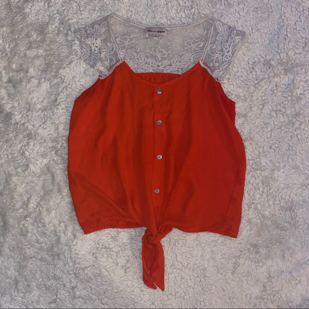 Orange Sequin Hearts Blouse